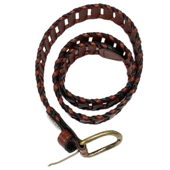 Woven Cowhide Leather Belt With Brass Buckle - Brown, Made in Argentina, Sz Sm - Picture 2 of 6